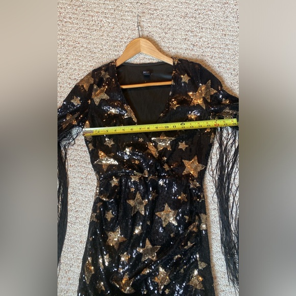 Nasty Gal Sequin Fringe Dress Star Sequin Plunge Neck sparkle phish size 4 - Picture 13 of 16